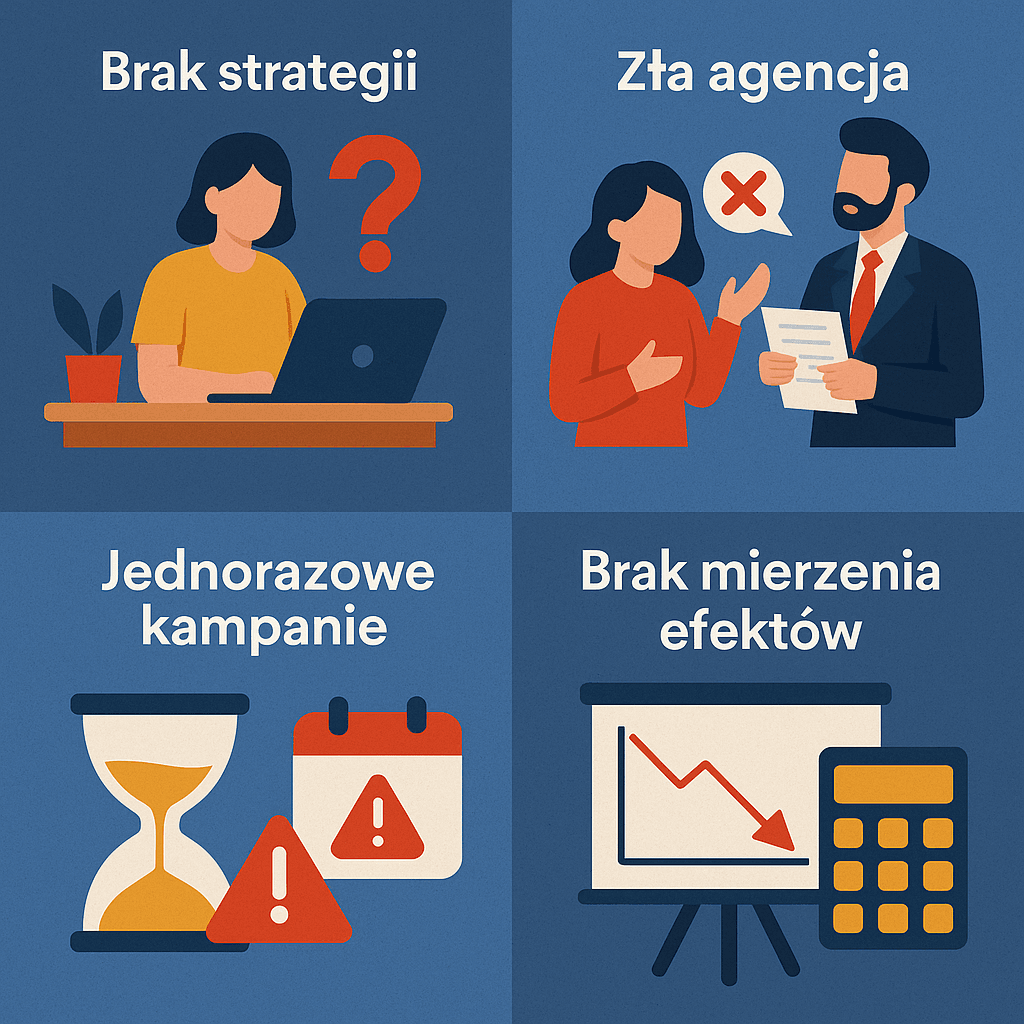 Reklama w specyficznej branży – ilustracja pokazująca błędy kampanii reklamowej i kontrast między źle a dobrze zaprojektowaną reklamą.
