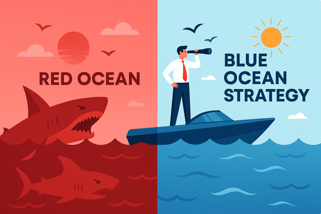 Strategia błękitnego oceanu pokazuje, jak wyróżnić ofertę, stworzyć własny rynek i sprzedawać drożej bez walki ceną.